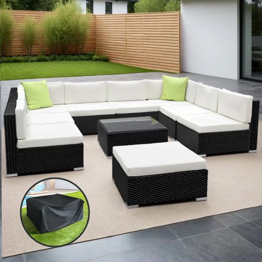Outdoor Furniture 10PC Sofa Set with Storage Cover Wicker