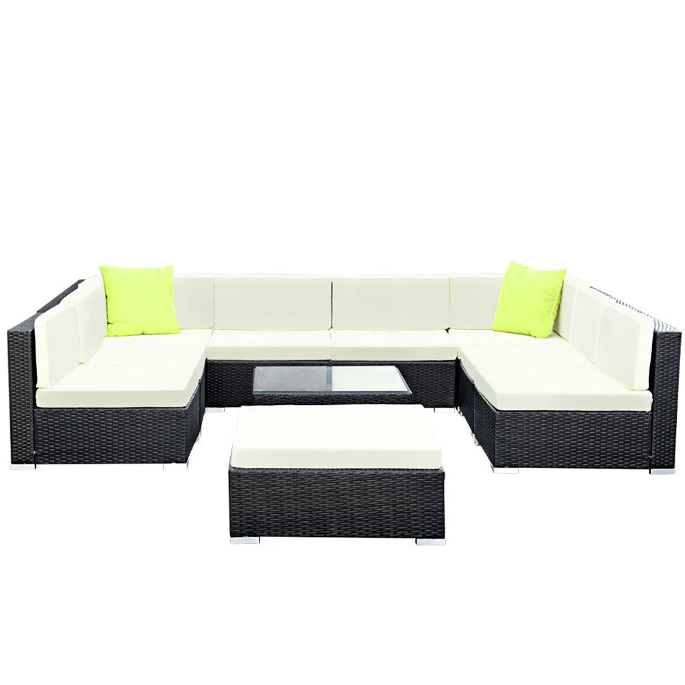 Outdoor Furniture 10PC Sofa Set with Storage Cover Wicker