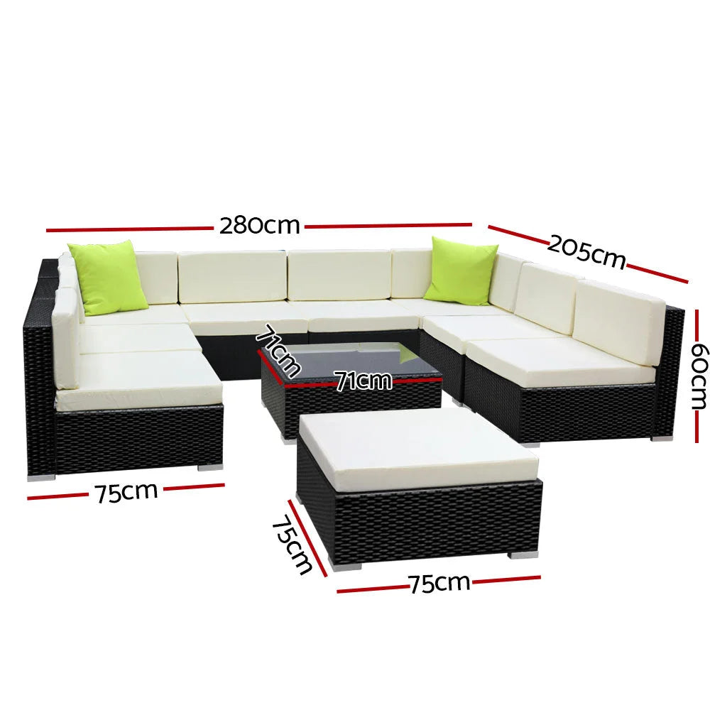 Outdoor Furniture 10PC Sofa Set with Storage Cover Wicker