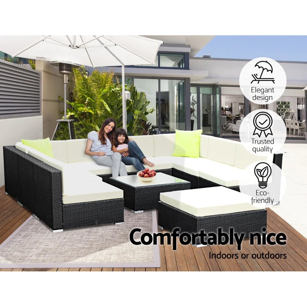 Outdoor Furniture 10PC Sofa Set with Storage Cover Wicker