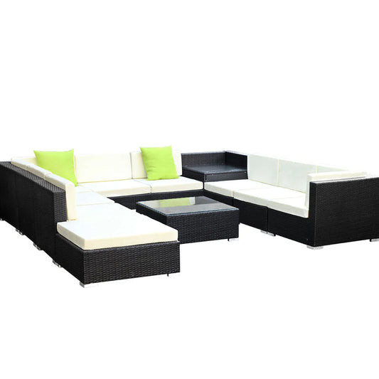 Outdoor Furniture 11PC Sofa Set with Storage Cover Wicker