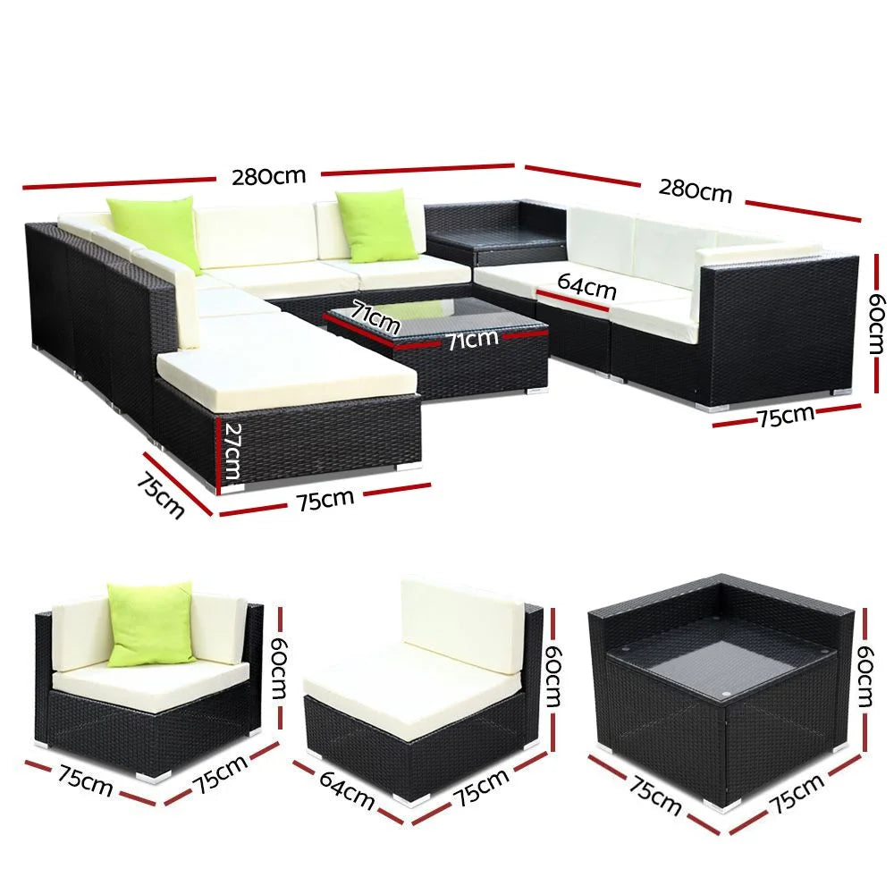 Outdoor Furniture 11PC Sofa Set with Storage Cover Wicker