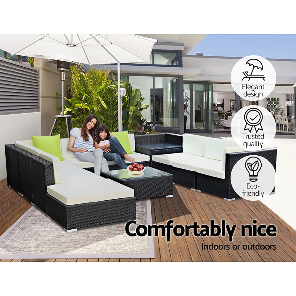 Outdoor Furniture 11PC Sofa Set with Storage Cover Wicker
