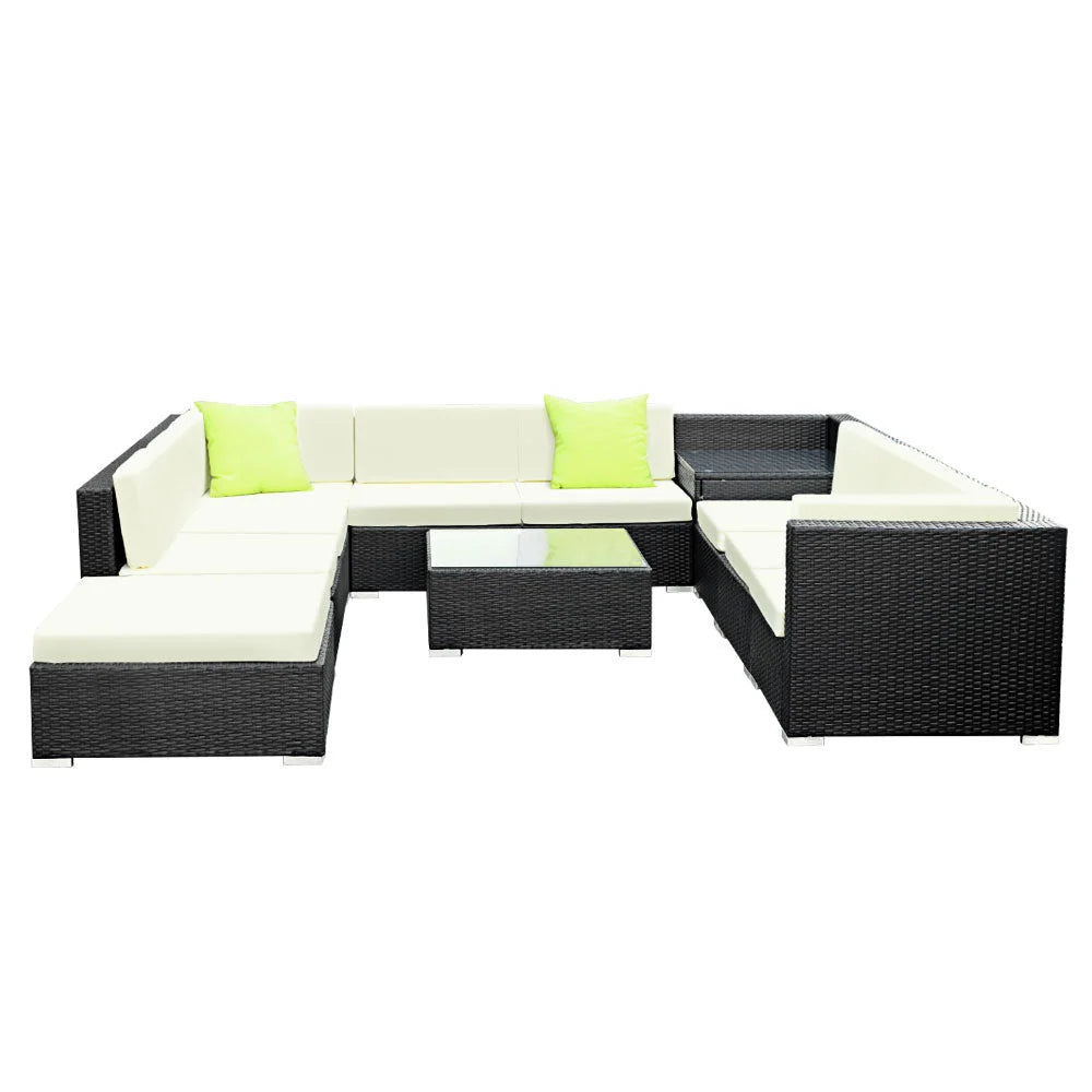 Outdoor Furniture 11PC Sofa Set with Storage Cover Wicker