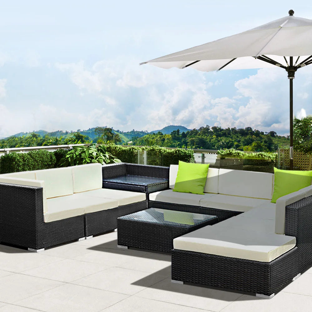 Outdoor Furniture 11PC Sofa Set with Storage Cover Wicker