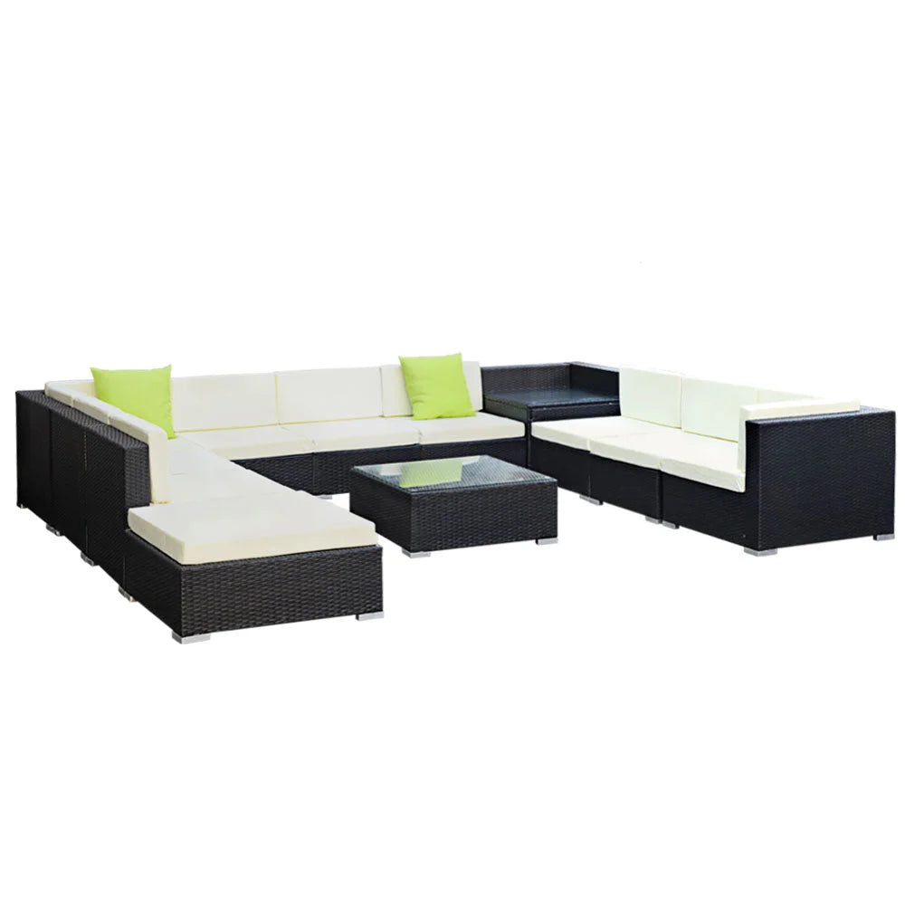 Outdoor Furniture 12PC Sofa Set with Storage Cover Wicker