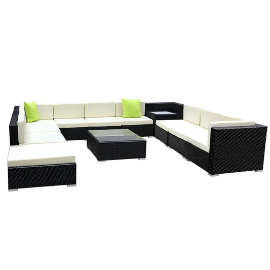 Outdoor Furniture 12PC Sofa Set with Storage Cover Wicker