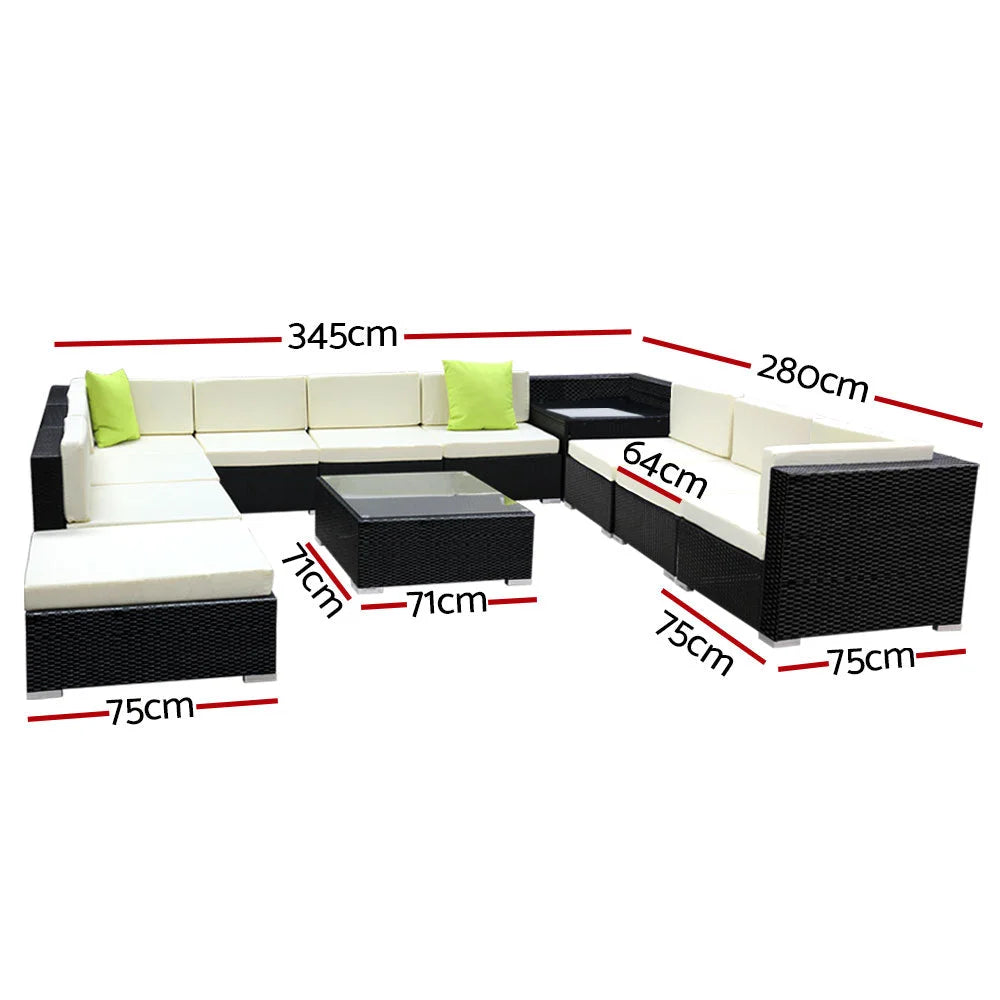 Outdoor Furniture 12PC Sofa Set with Storage Cover Wicker
