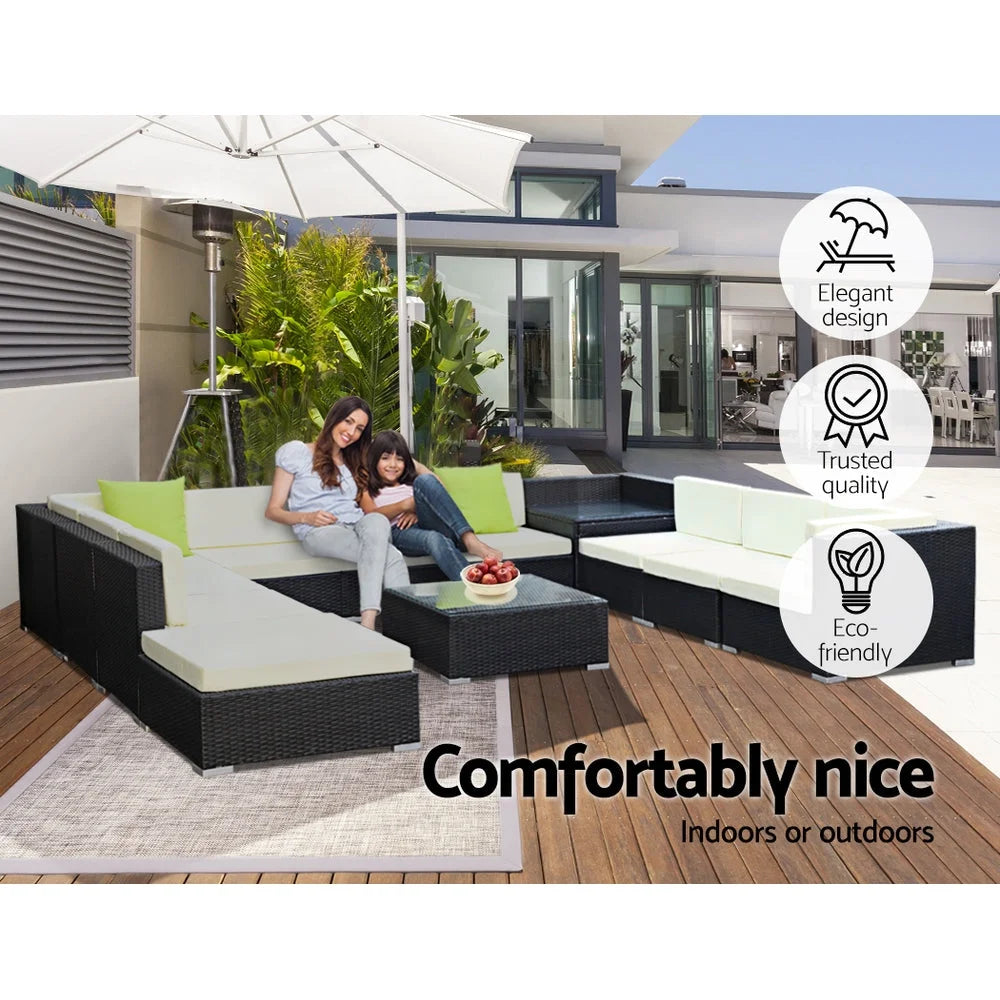 Outdoor Furniture 12PC Sofa Set with Storage Cover Wicker