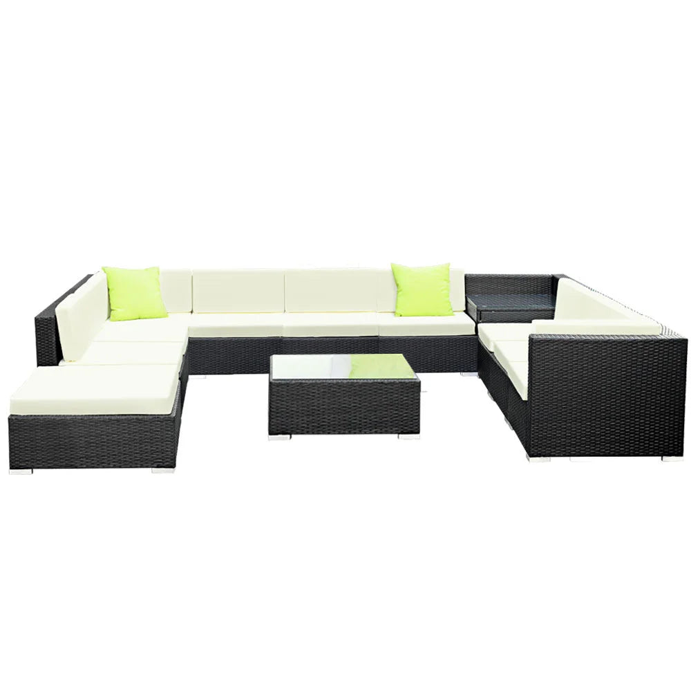 Outdoor Furniture 12PC Sofa Set with Storage Cover Wicker
