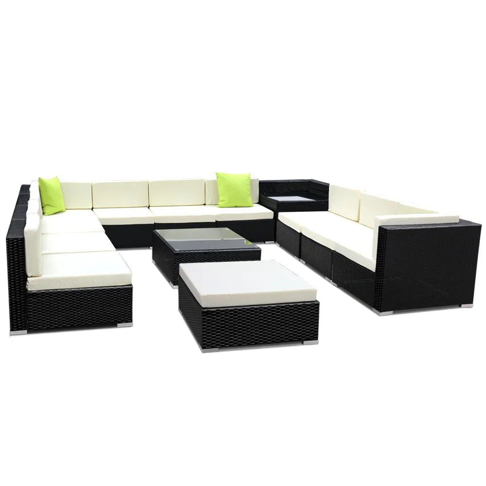 Outdoor Furniture 13PC Sofa Set with Storage Cover Wicker