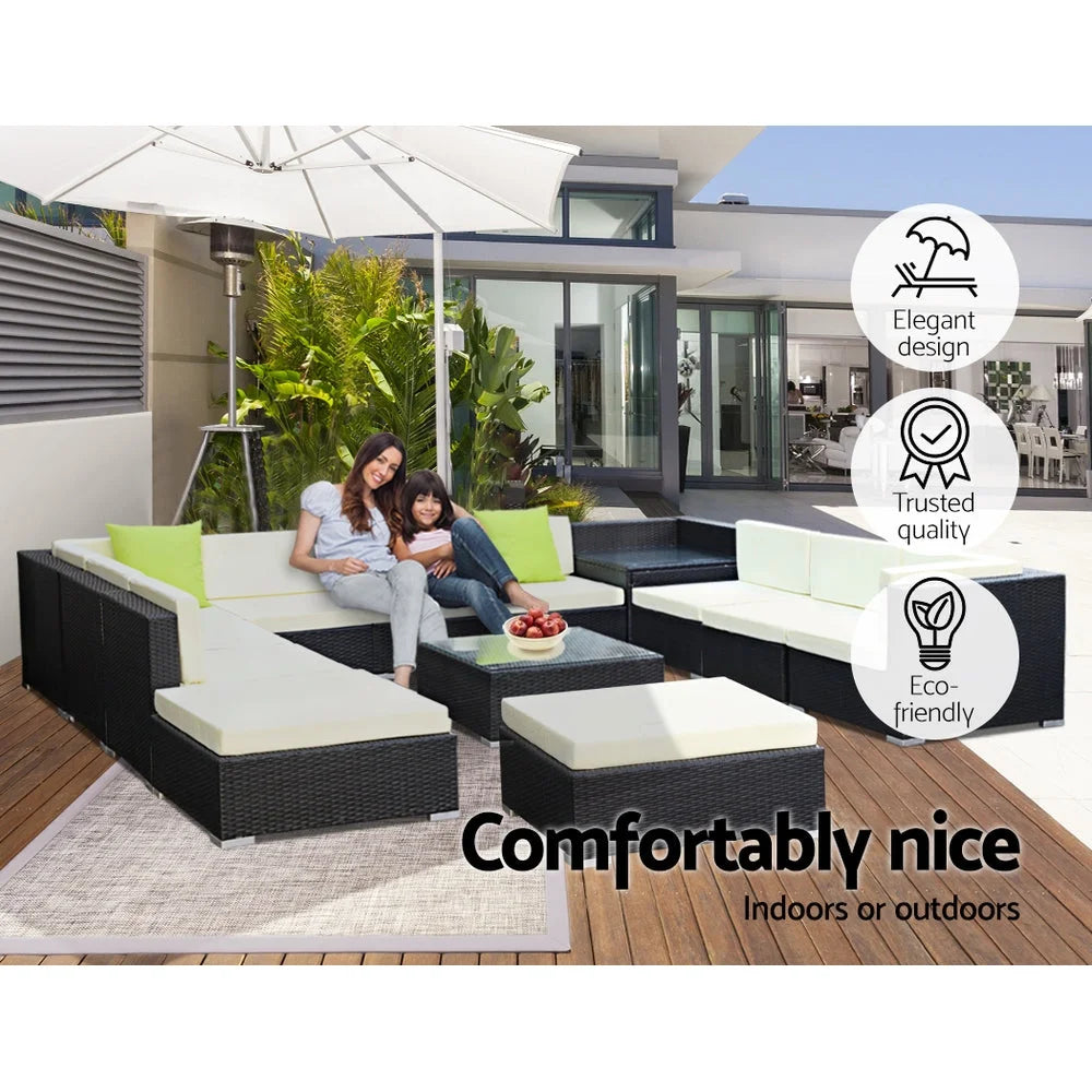 Outdoor Furniture 13PC Sofa Set with Storage Cover Wicker