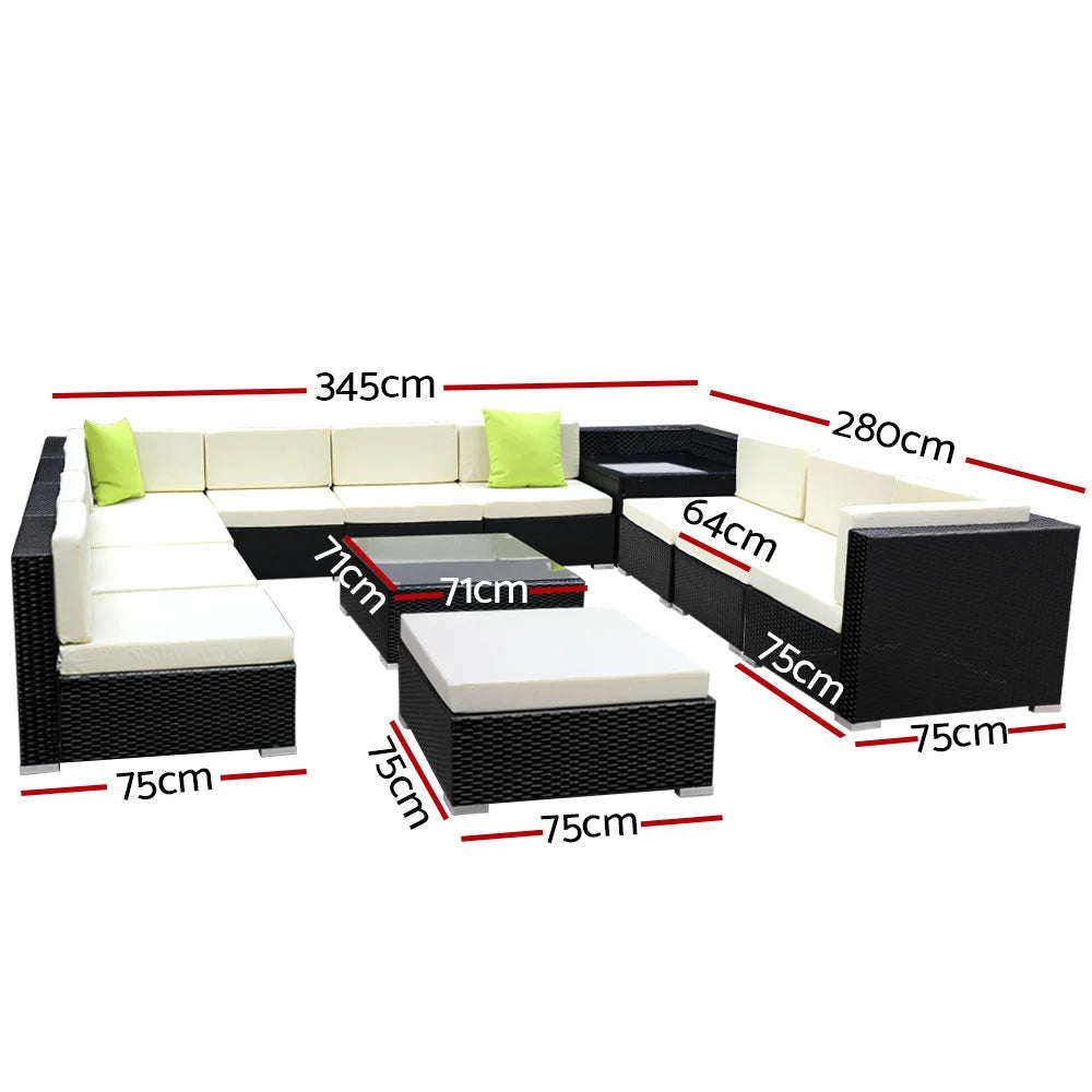 Outdoor Furniture 13PC Sofa Set with Storage Cover Wicker