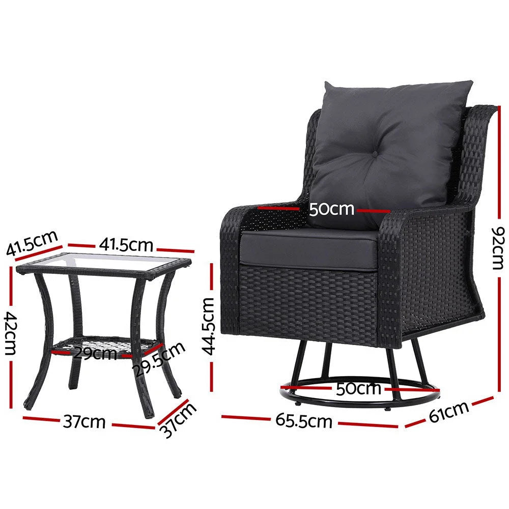 Outdoor Furniture 3PC Bistro Set Lounge Wicker Swivel