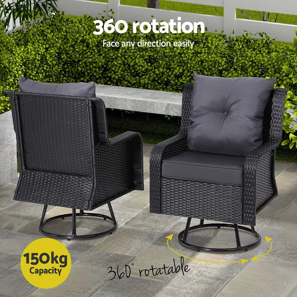 Outdoor Furniture 3PC Bistro Set Lounge Wicker Swivel