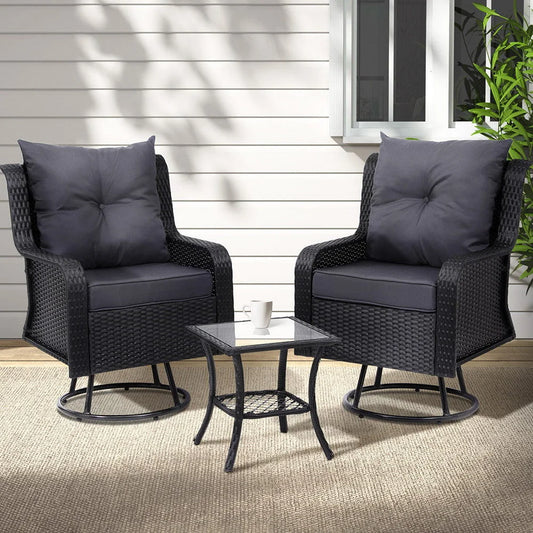 Outdoor Furniture 3PC Bistro Set Lounge Wicker Swivel