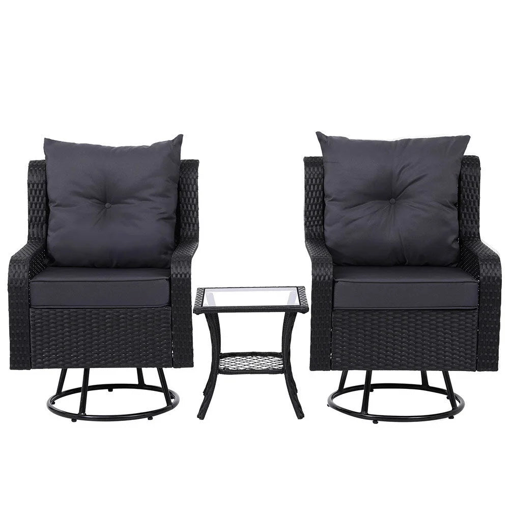Outdoor Furniture 3PC Bistro Set Lounge Wicker Swivel