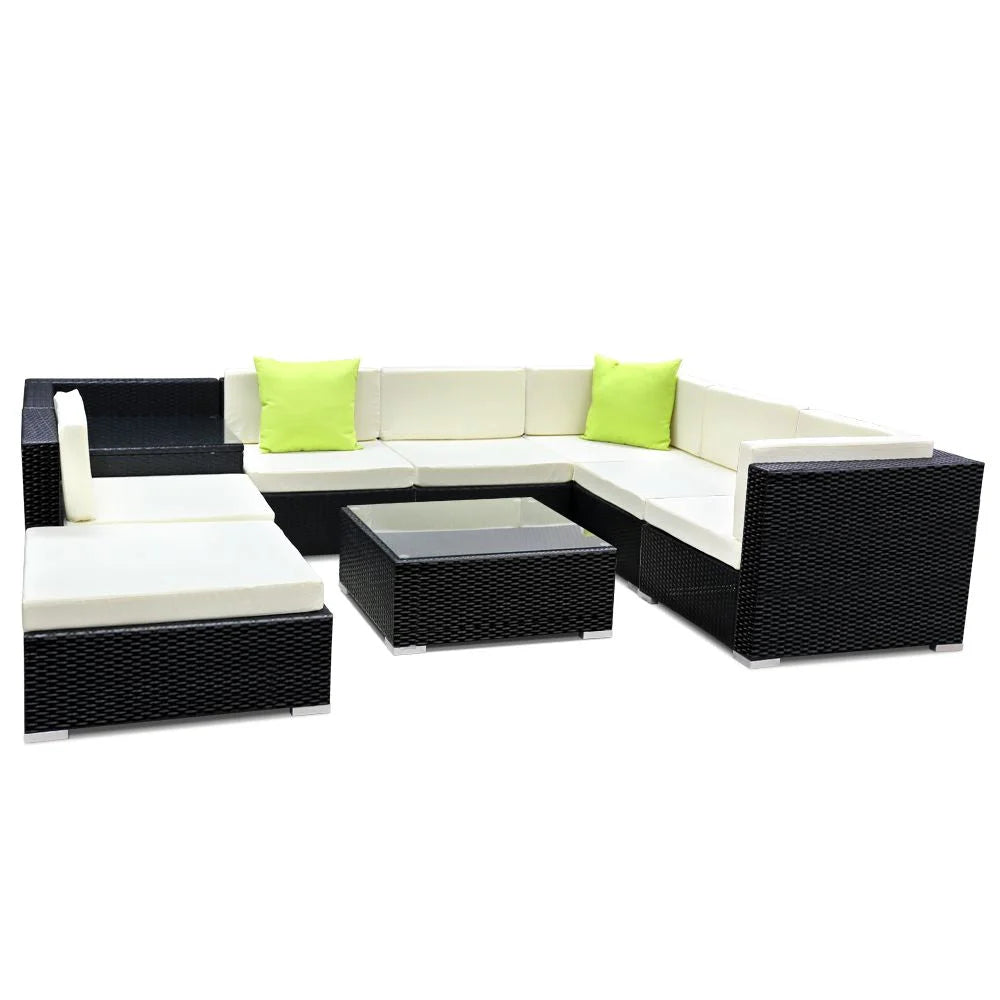 Outdoor Furniture 9PC Sofa Set with Storage Cover Wicker
