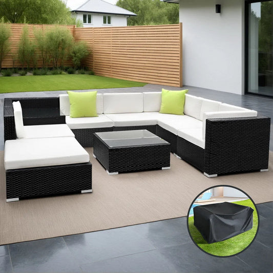 Outdoor Furniture 9PC Sofa Set with Storage Cover Wicker