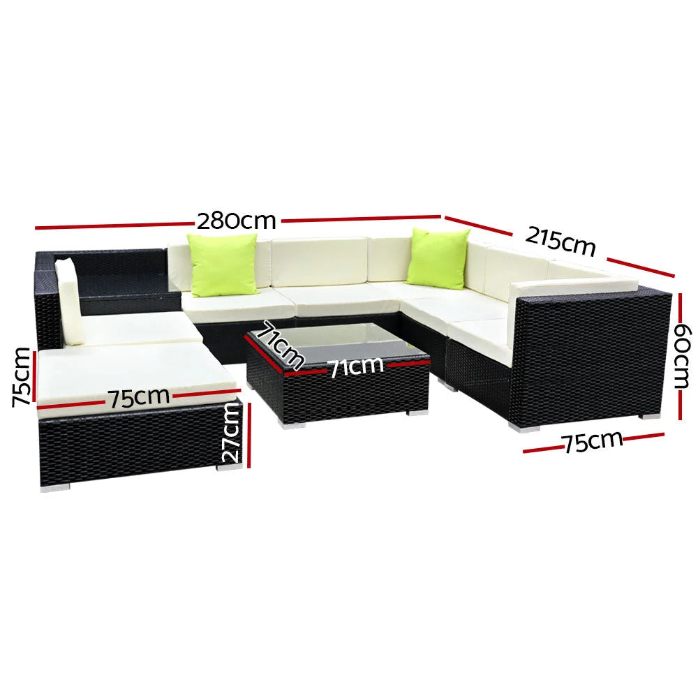 Outdoor Furniture 9PC Sofa Set with Storage Cover Wicker