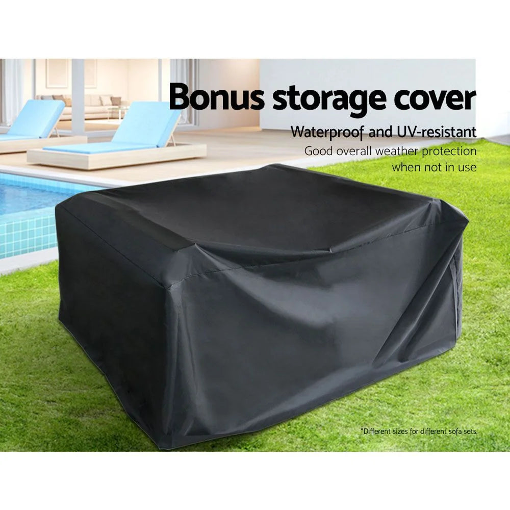 Outdoor Furniture 9PC Sofa Set with Storage Cover Wicker