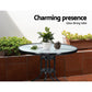 Wicker dining table in a room setting