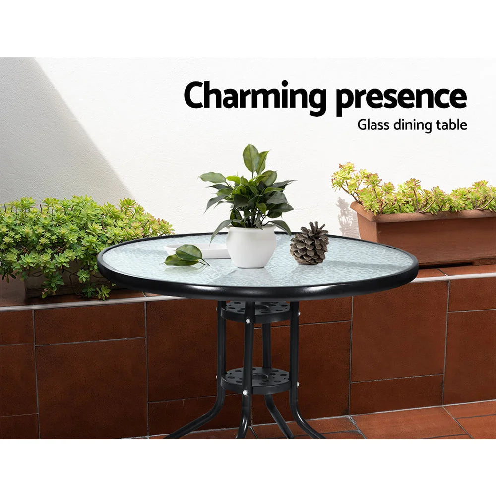 Wicker dining table in a room setting