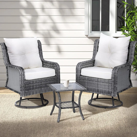 Outdoor Furniture Bistro Set 3PC Lounge Wicker Swivel