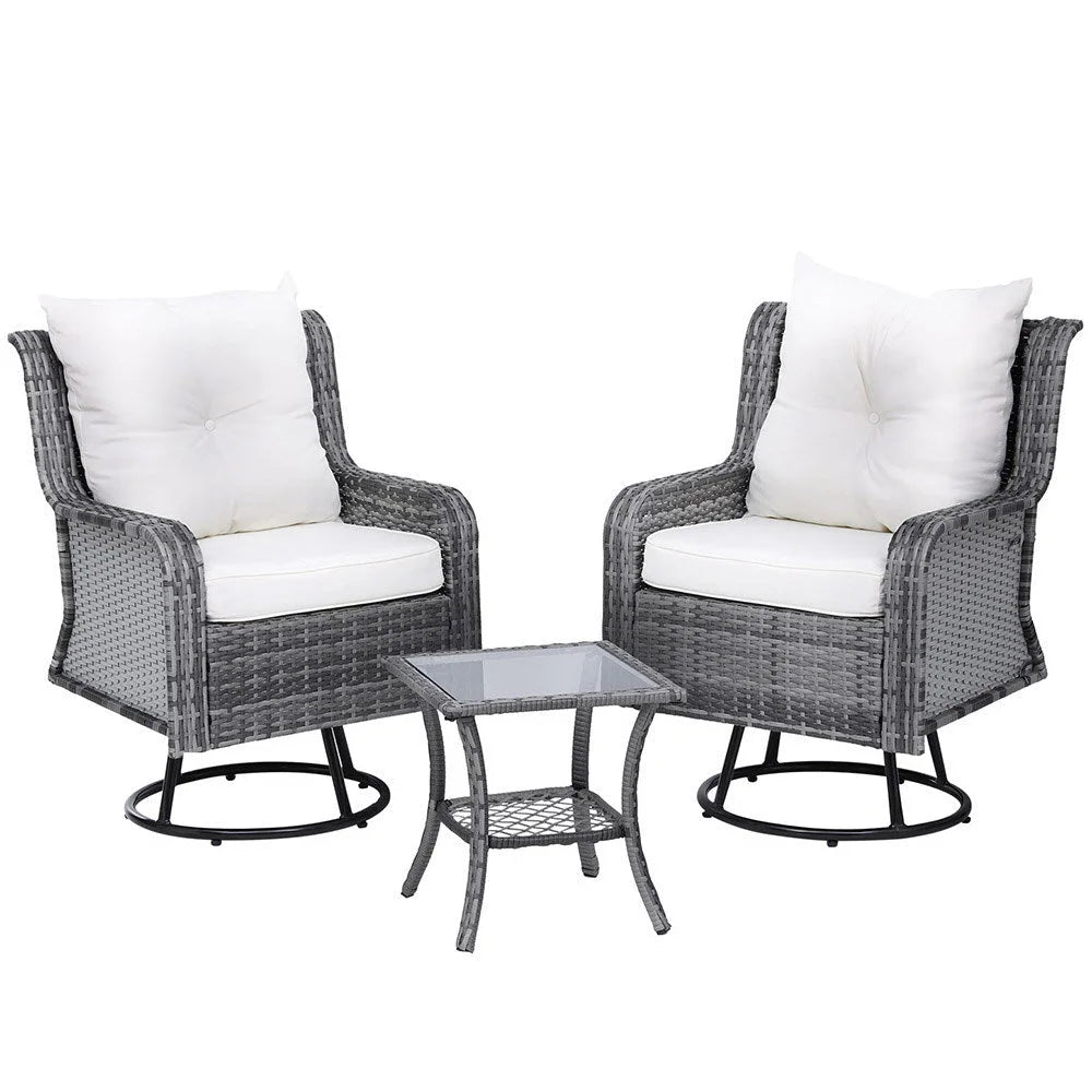 Outdoor Furniture Bistro Set 3PC Lounge Wicker Swivel