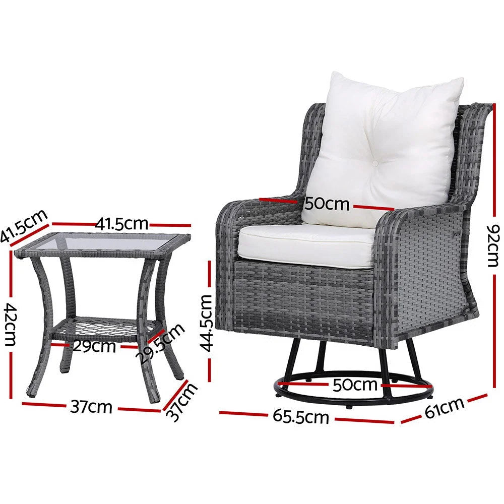 Outdoor Furniture Bistro Set 3PC Lounge Wicker Swivel