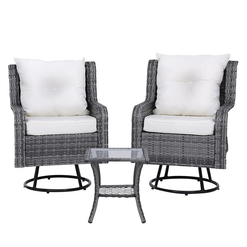 Outdoor Furniture Bistro Set 3PC Lounge Wicker Swivel