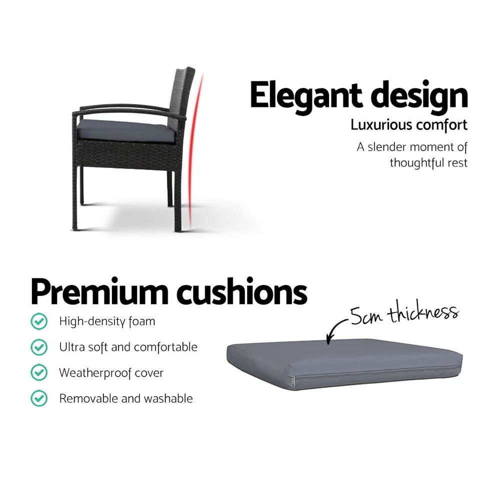 Outdoor sofa set with modular seats and cushion backs