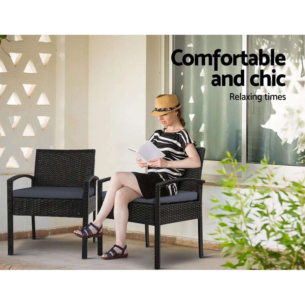 Black wicker outdoor sofa set with modular seating for patio layout
