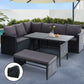Black wicker outdoor sofa set with cover fabric and edge stitching