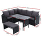 Black wicker outdoor sofa set with rattan arms and cushion set