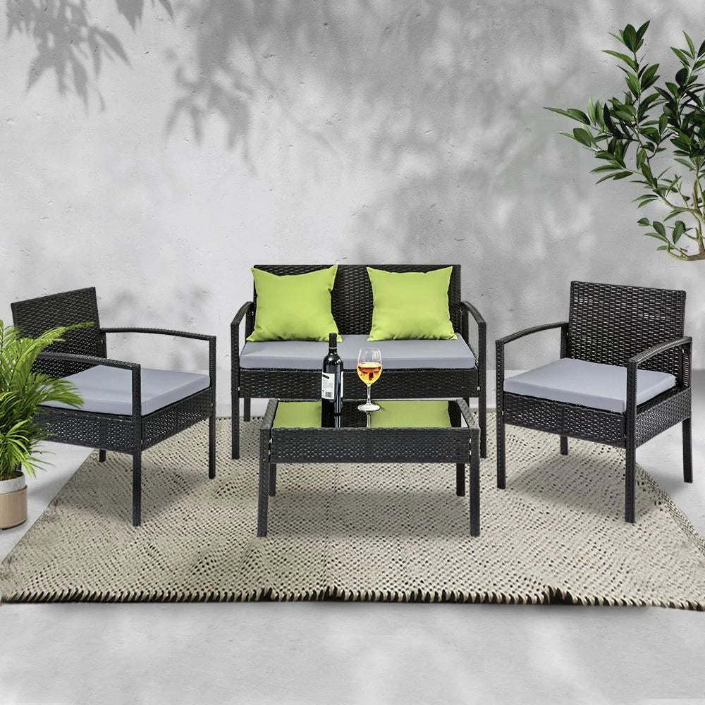 Outdoor Furniture Lounge Set 4-Seater Wicker Rattan Chairs