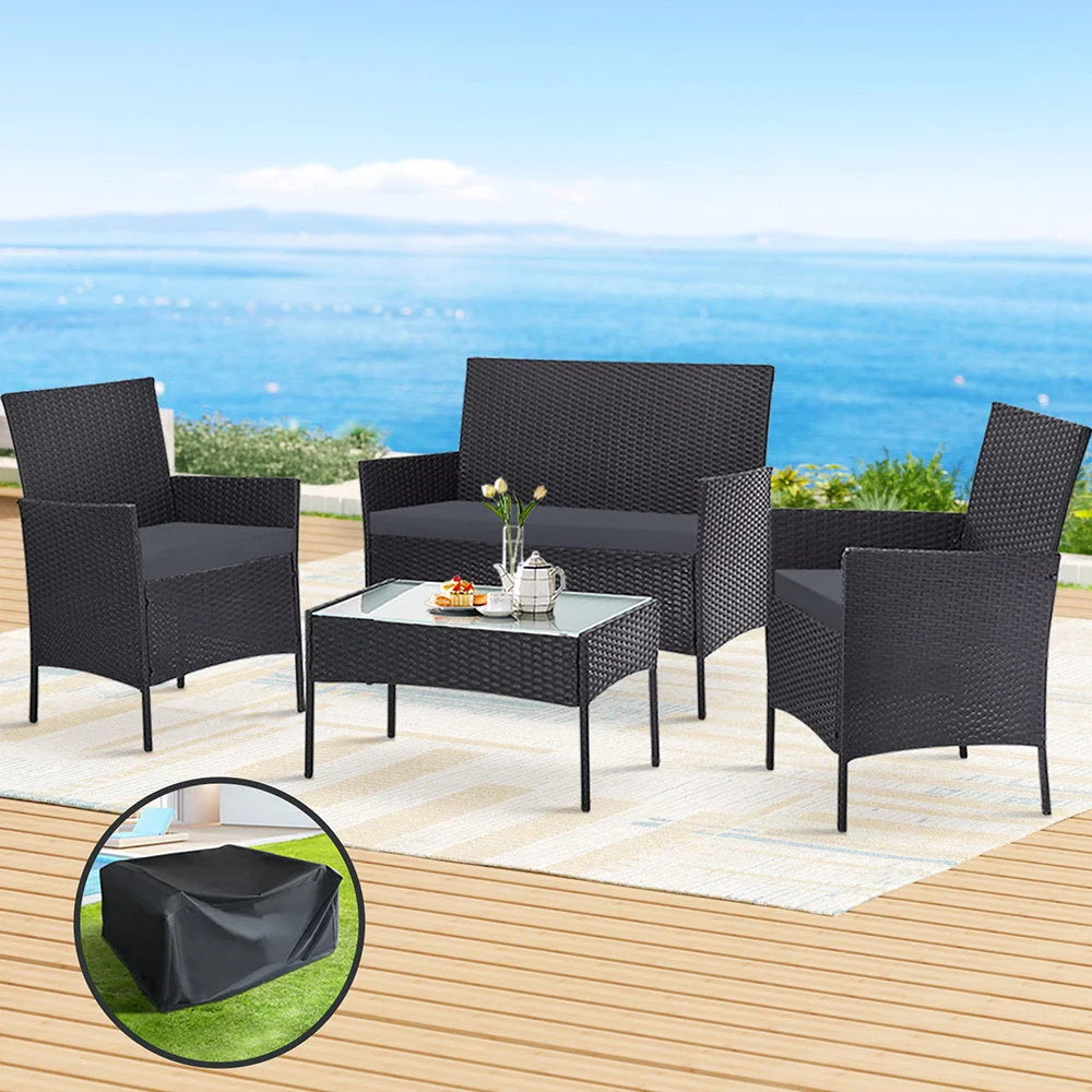 Outdoor Furniture Lounge Setting Wicker Sofa Patio Storage