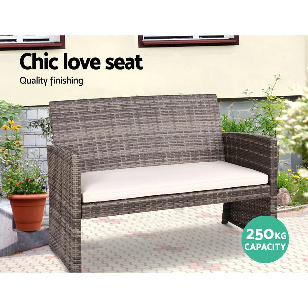 Wicker outdoor sofa set with surface detail shown