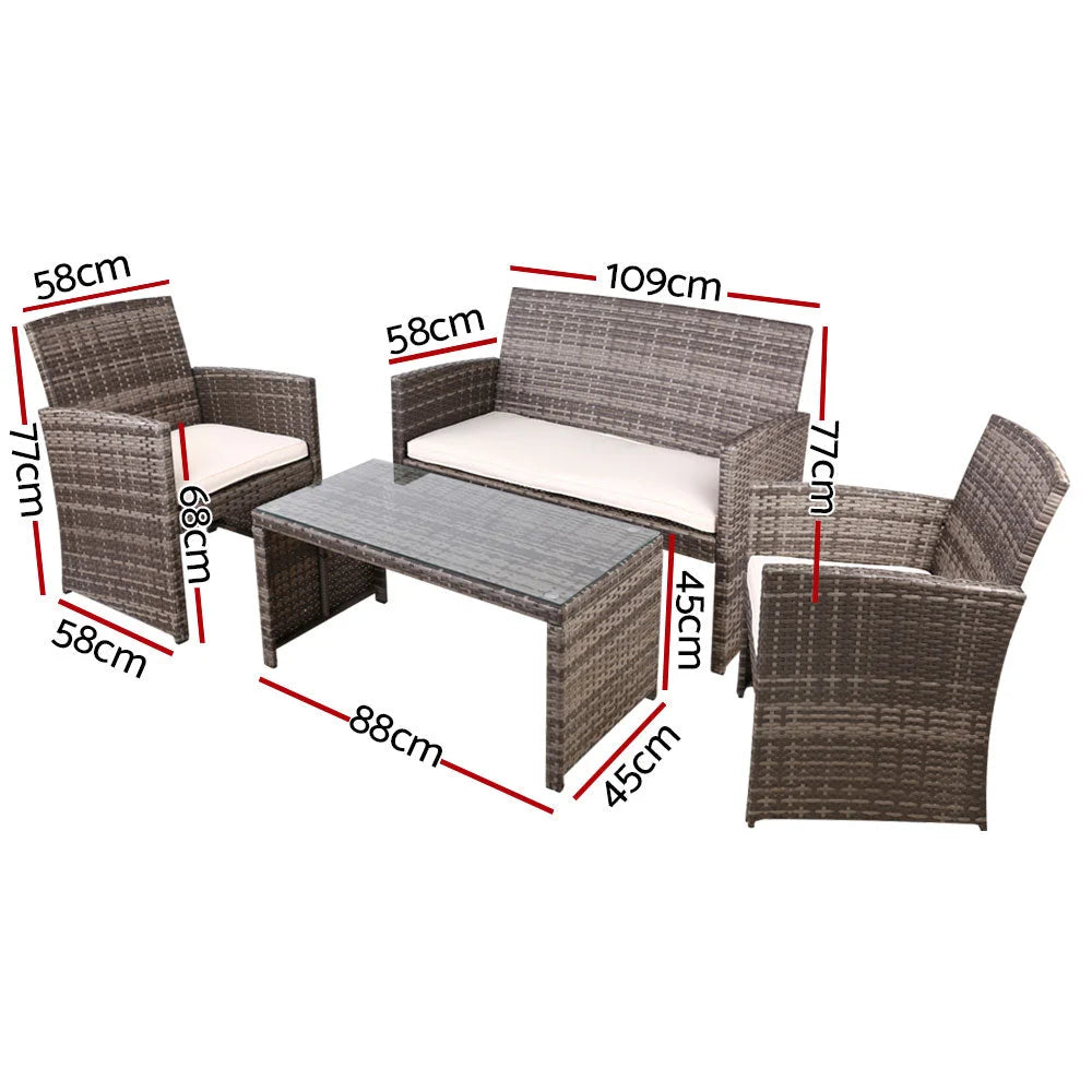 Wicker outdoor sofa set with side profile shown