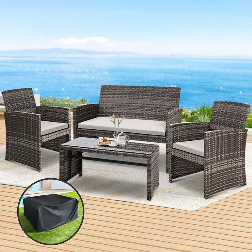 Grey wicker outdoor lounge setting