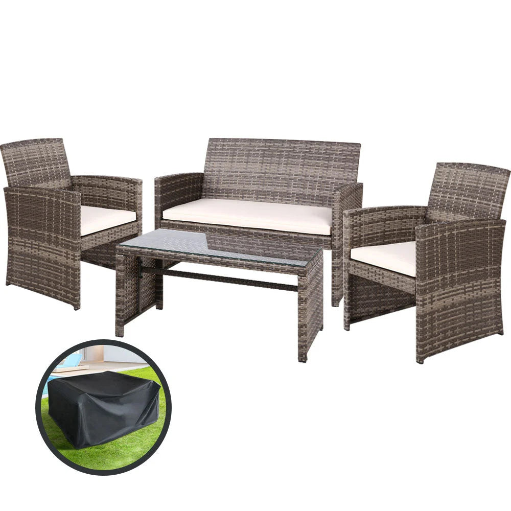 Wicker outdoor sofa set with lounge setting storage cover mixed