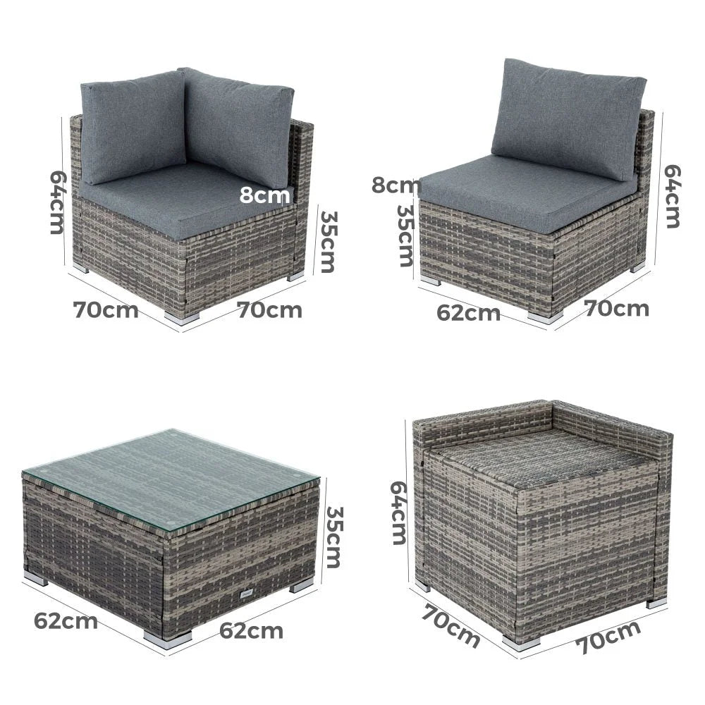 Outdoor Furniture Modular Lounge Sofa 8PCS Lizard - Grey