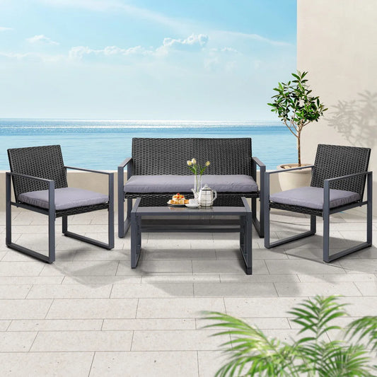 Outdoor Furniture Patio Set (4pc) Table & Chairs Black
