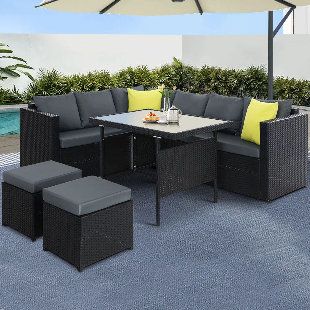Wicker outdoor sofa set with matching low table