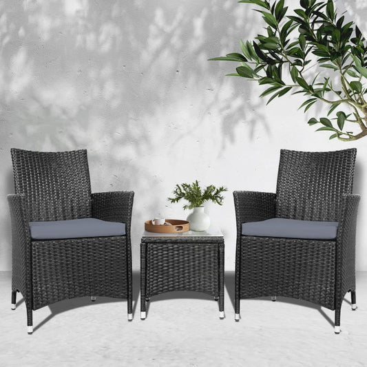 Outdoor Furniture Set 3 Piece Wicker - Black - Outdoor