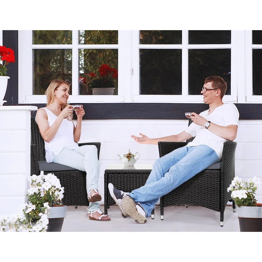 Outdoor Furniture Set 3 Piece Wicker - Black - Outdoor