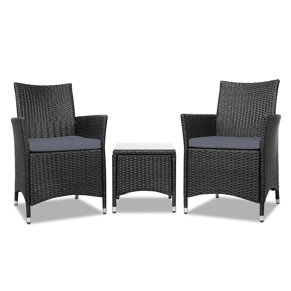 Outdoor Furniture Set 3 Piece Wicker - Black - Outdoor