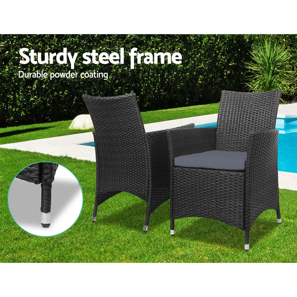 Outdoor Furniture Set 3 Piece Wicker - Black - Outdoor