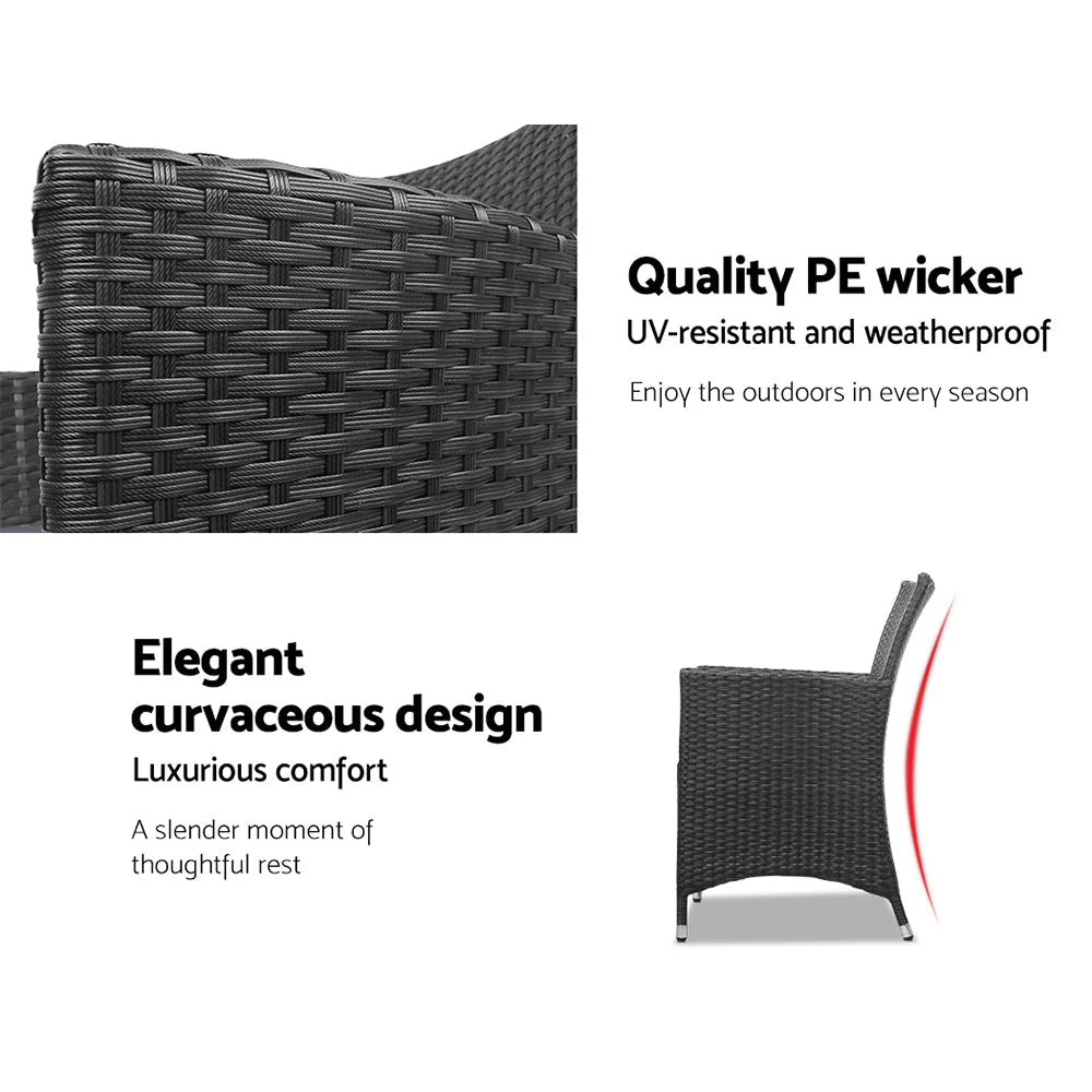 Outdoor Furniture Set 3 Piece Wicker - Black - Outdoor