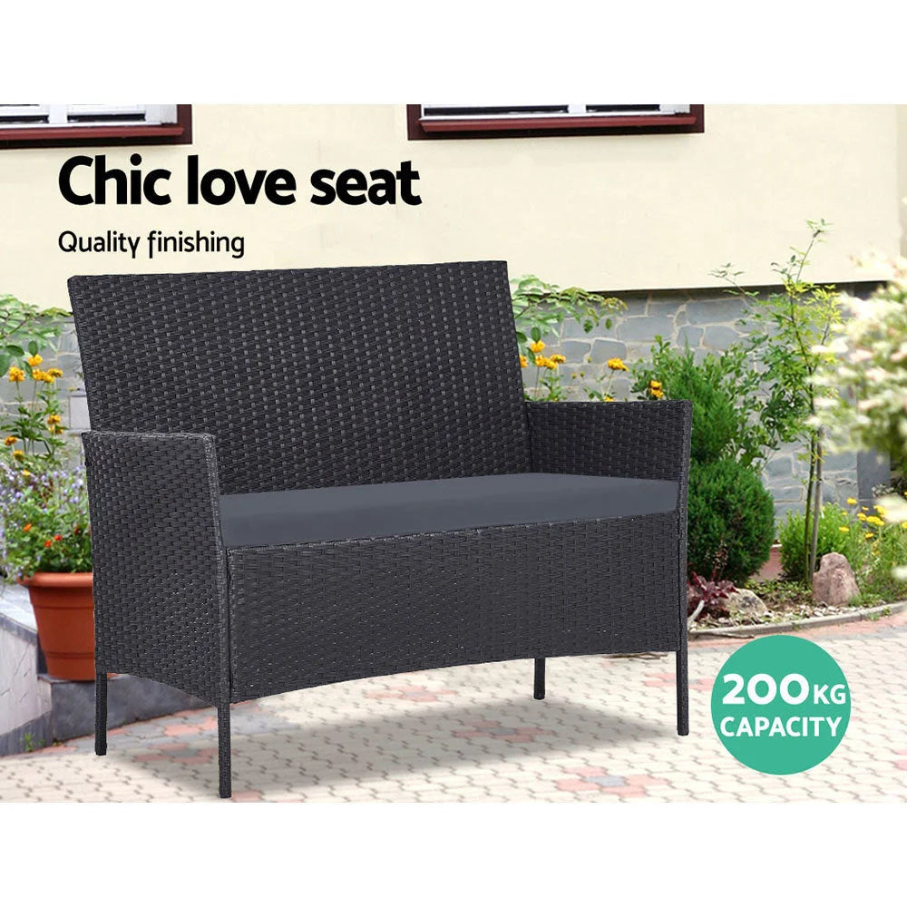 Outdoor Furniture Set (4pc) Wicker Chairs & Table Dark Grey